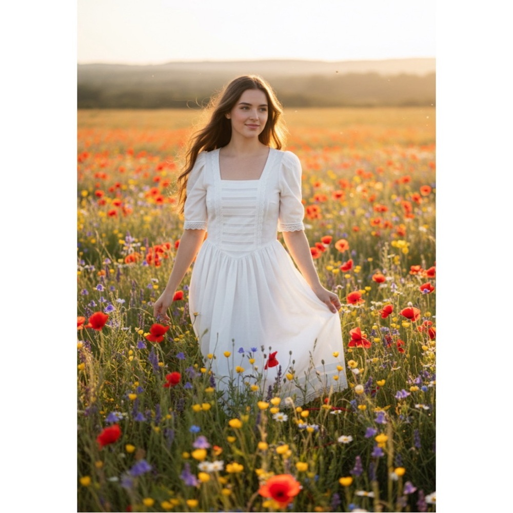 VINTAGE GUNNE SAX‎ White Cotton Lace/Eyelet Dress